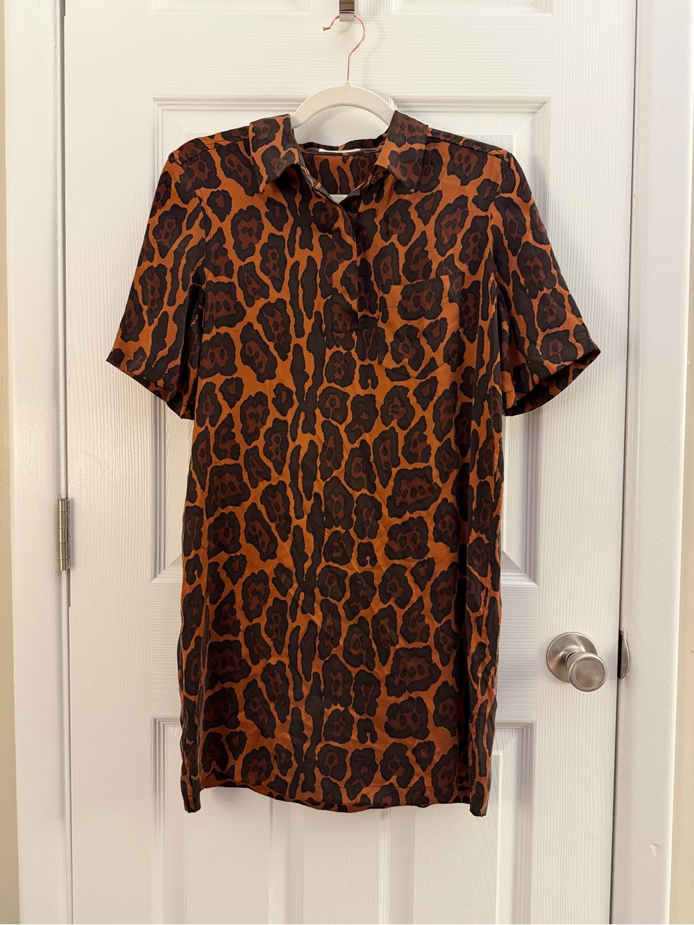 Equipment Femme 100% Silk Brown Leopard Print Shirt Dress XS